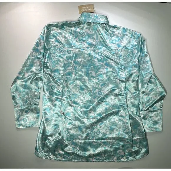 NWT Araminta James La Mer‎ Silky Shirt Blue Collared Long Sleeve Womens Medium